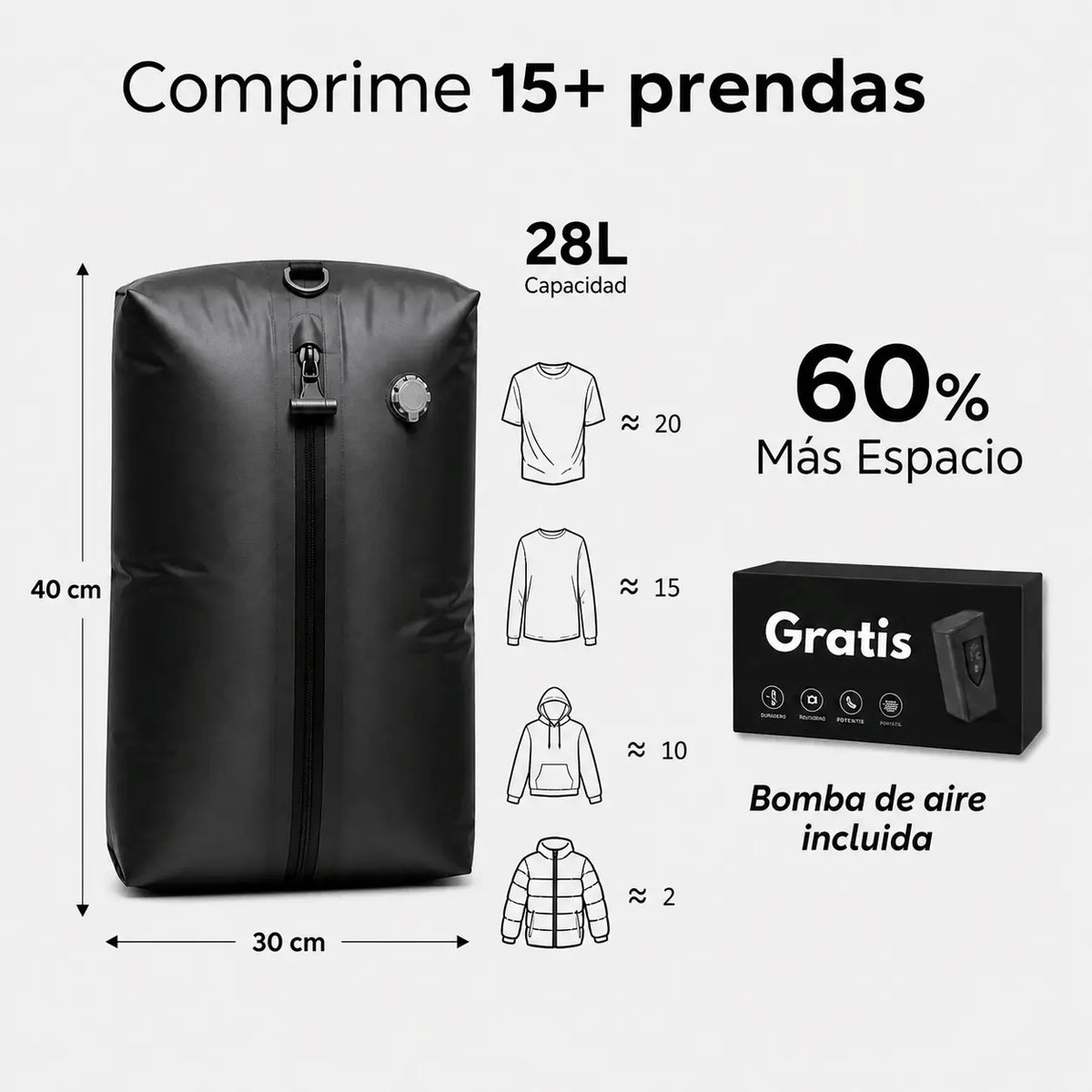 Bolsa de compresión al vacío Valenni para viajar, vista principal